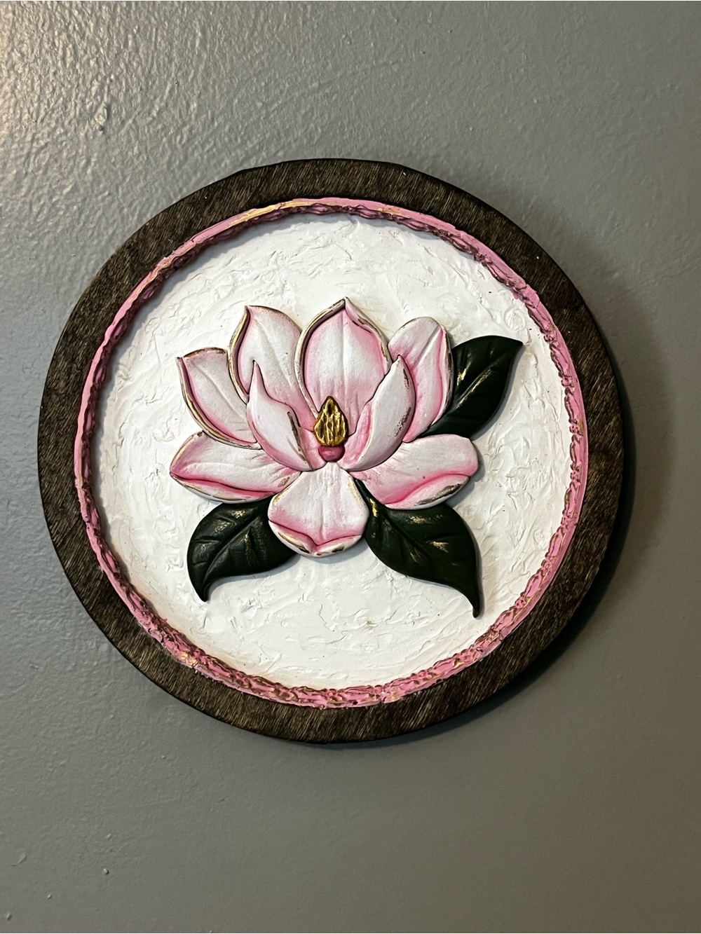 Pink Magnolia, Wall Plaque  Decorative Home Wall Decor, flower art
